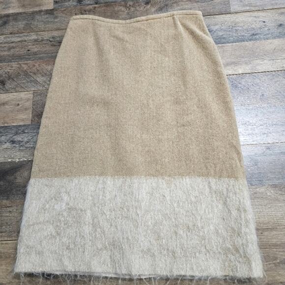 French Connection Wool Tan Eyelash Colorblock Two-Toned Lined Midi Skirt 10 - Picture 1 of 9